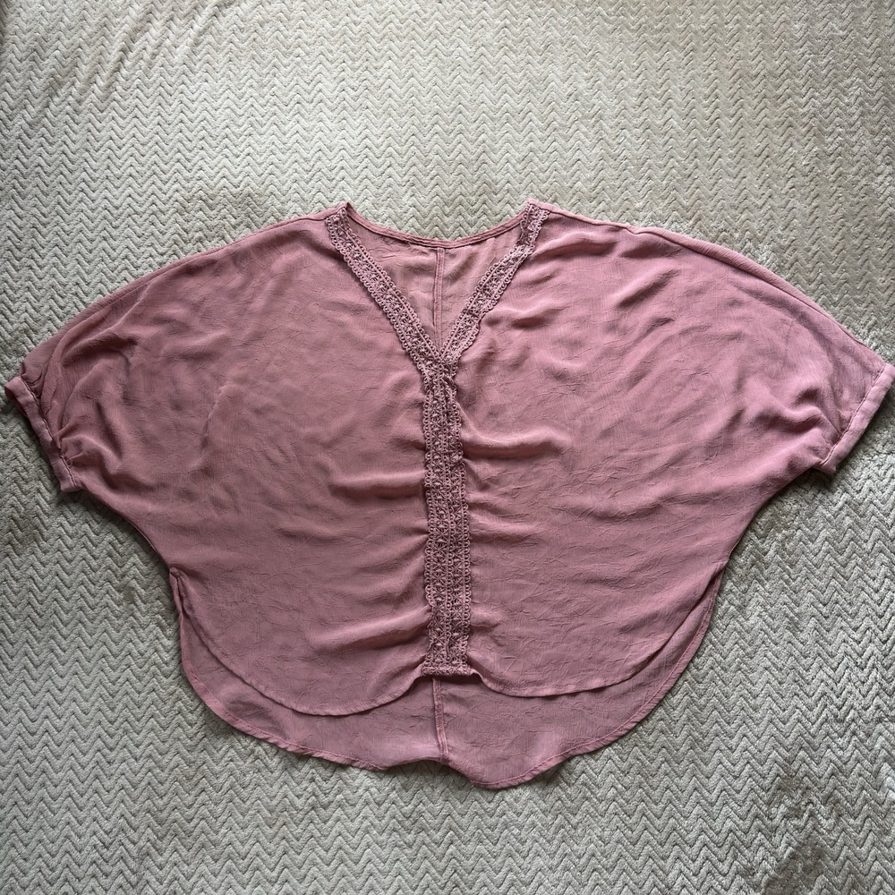 SHEIN Pink Sheer Cover Up Blouse Shirt Top Oversized Sleeve Summer Breathable